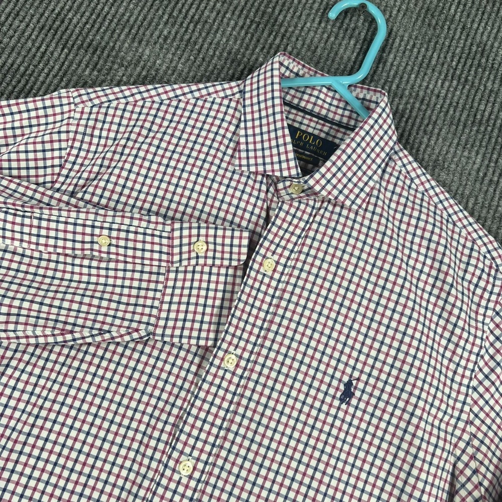 Polo Ralph Lauren Performance Shirt Mens Medium Red Check Long Sleeve Golf